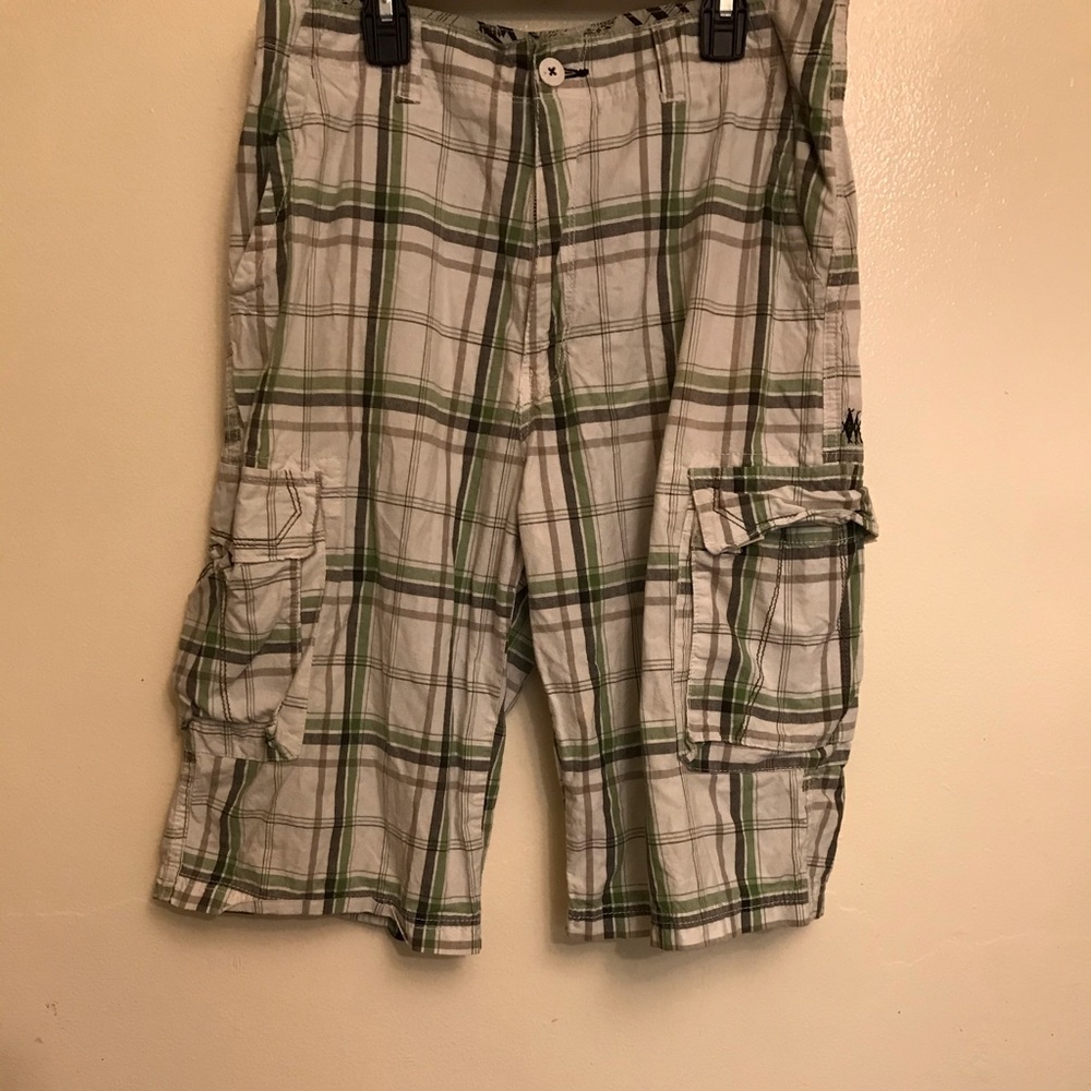 UNION BAY boys   green & white plaid shorts